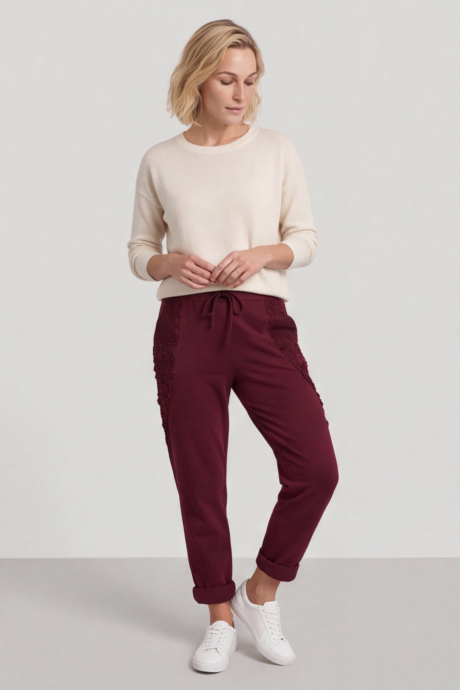 Lina Cord Detail Cotton Joggers Burgundy – image 1 of 6