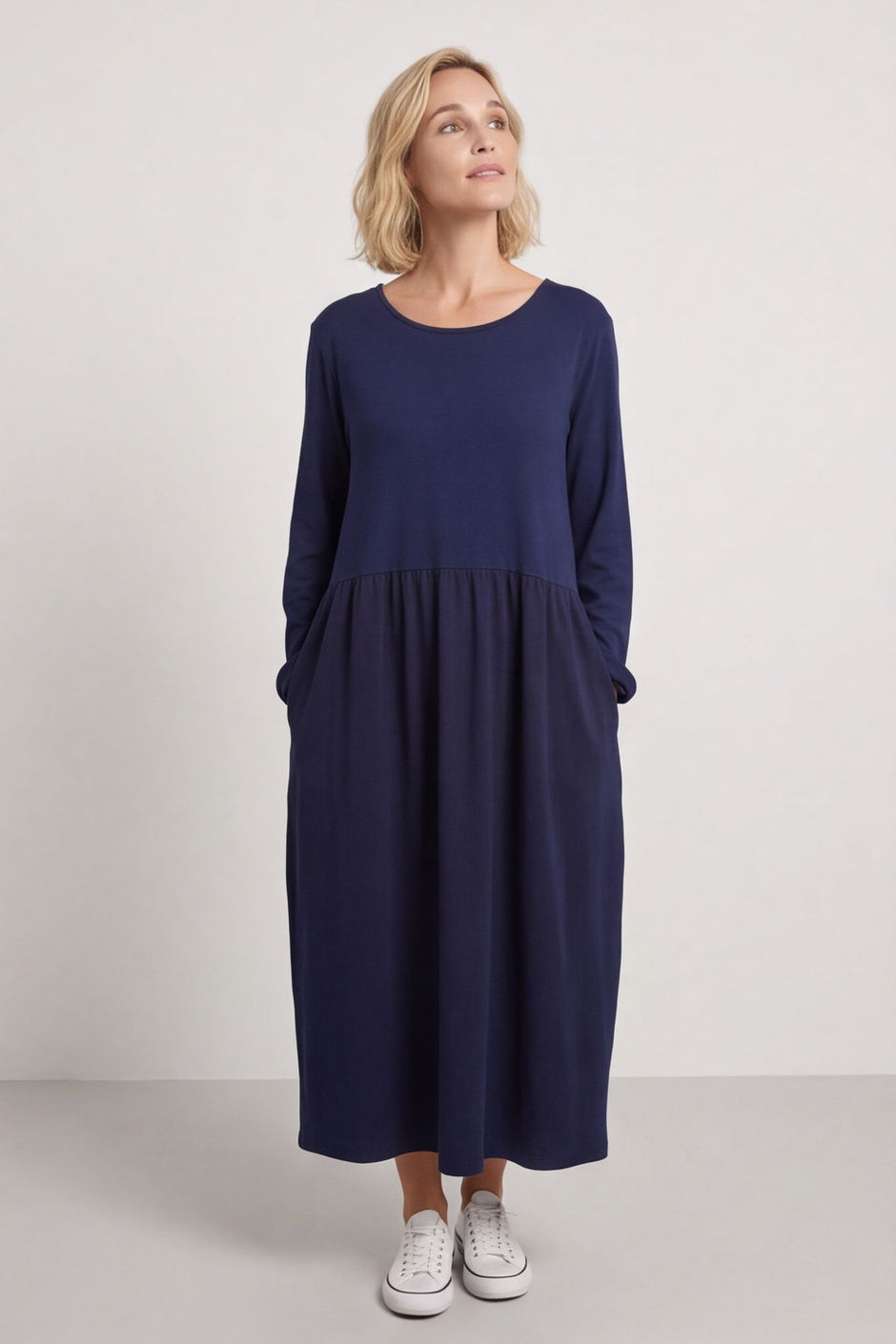 Tina Ribbed Detail Cotton Dress Navy – image 1 of 6