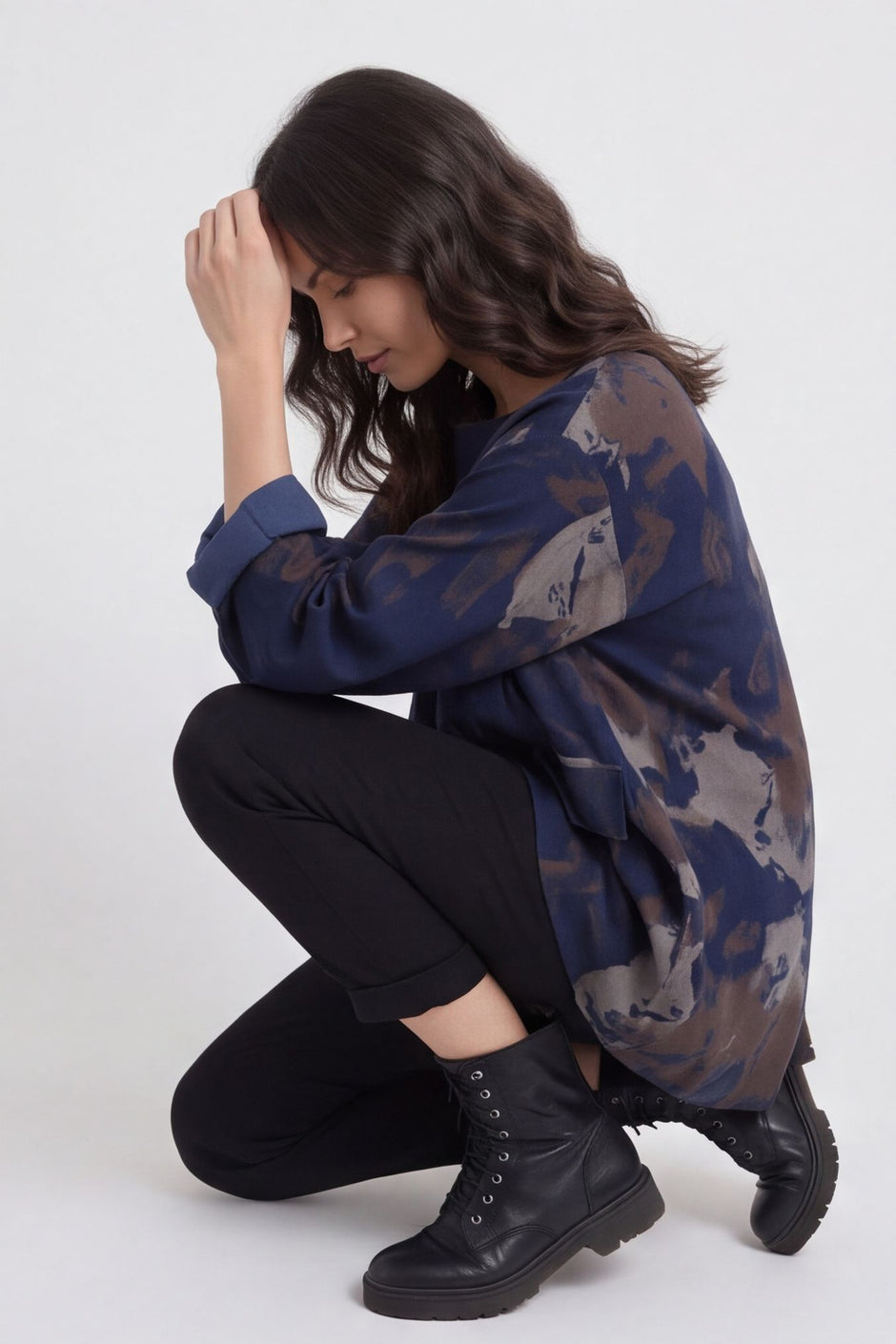 Rachel Print Needlecord Top Navy – image 1 of 4
