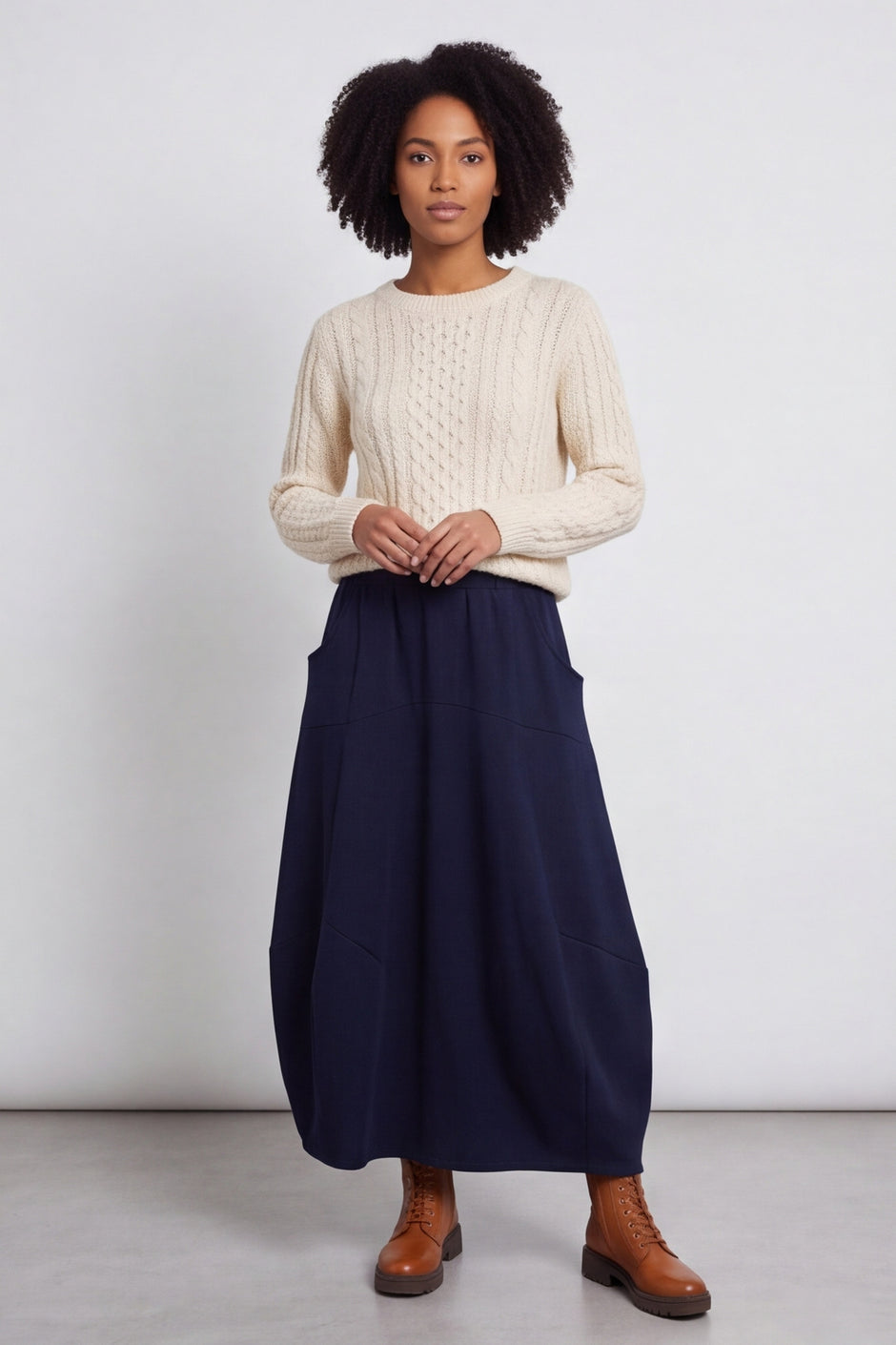 Georgetta Belted Cotton Skirt Navy – image 1 of 6