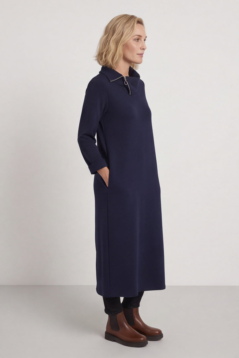 Wanda Zip Polo Cotton Dress Navy – image 1 of 5