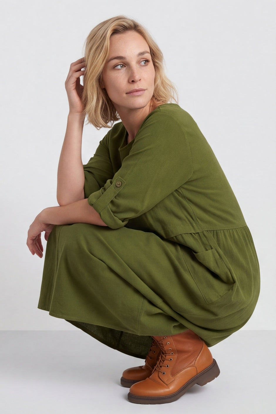 Etta Needlecord Dress Olive – image 1 of 4