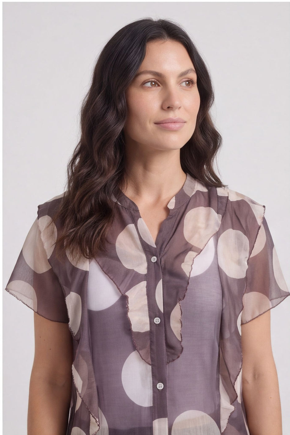 Skye Spot Print Frill Shirt Cocoa – image 1 of 5
