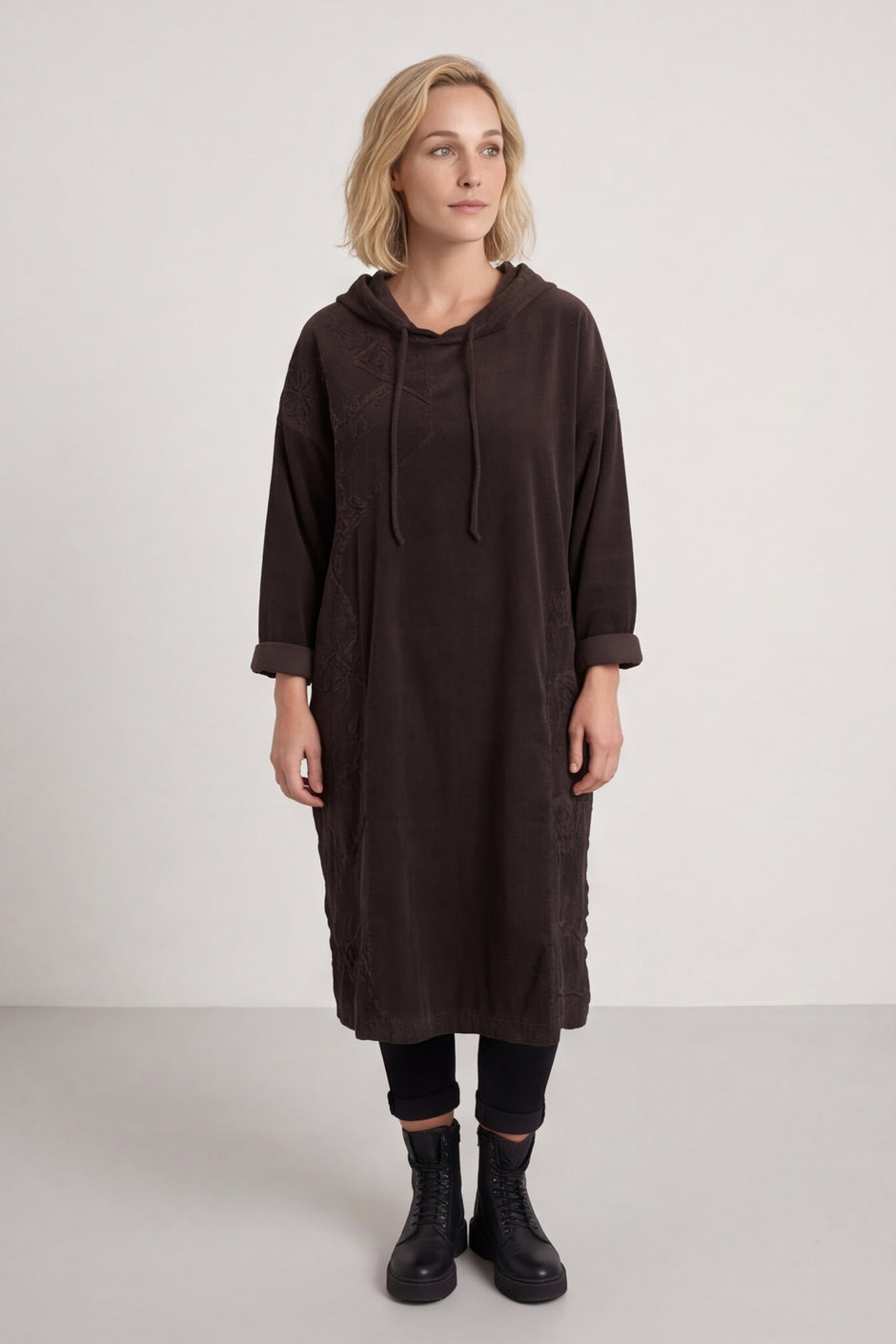 Devyn Hooded Needlecord Dress Cocoa – image 1 of 6