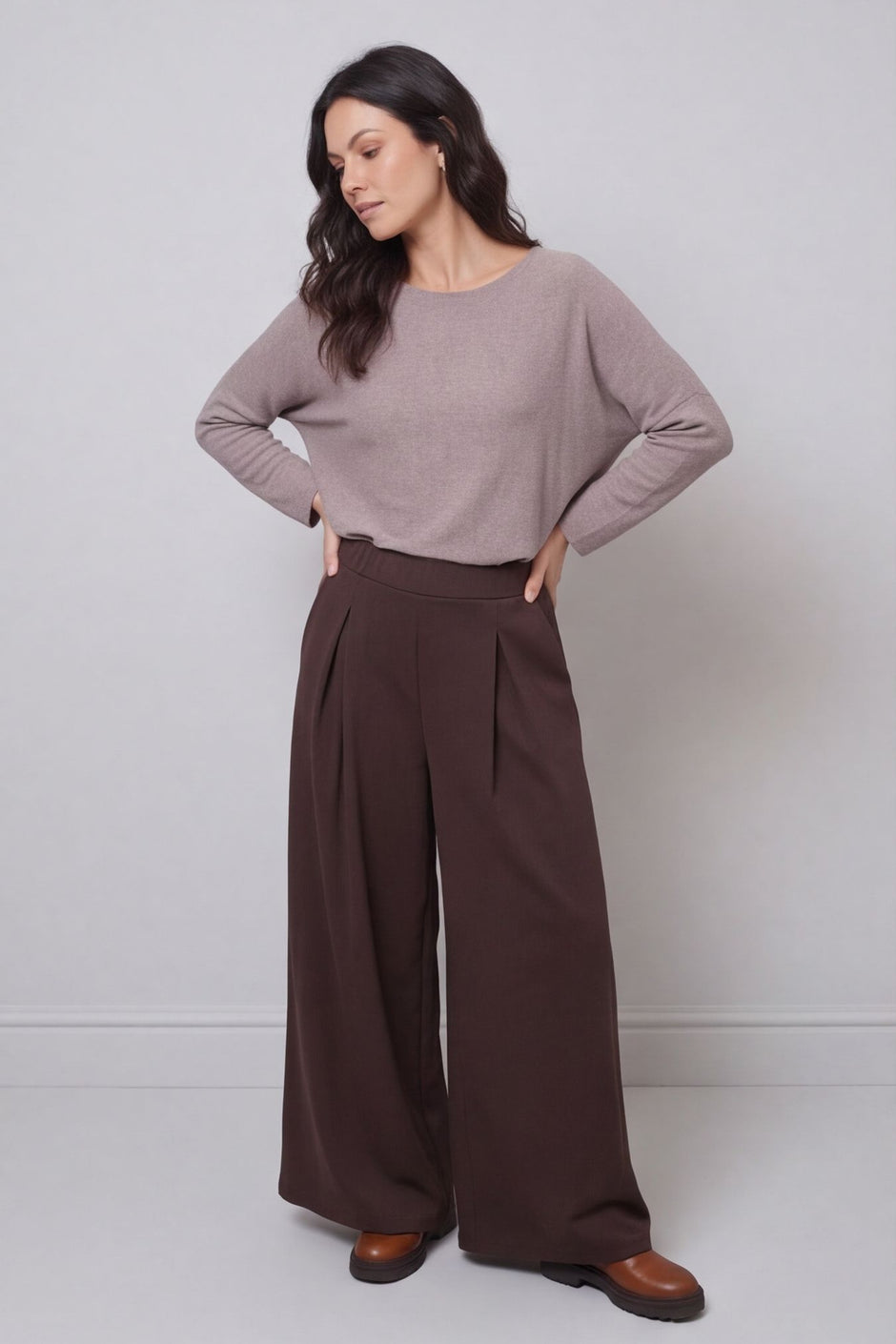 Trish Wide Leg Cotton Trousers Cocoa – image 1 of 4