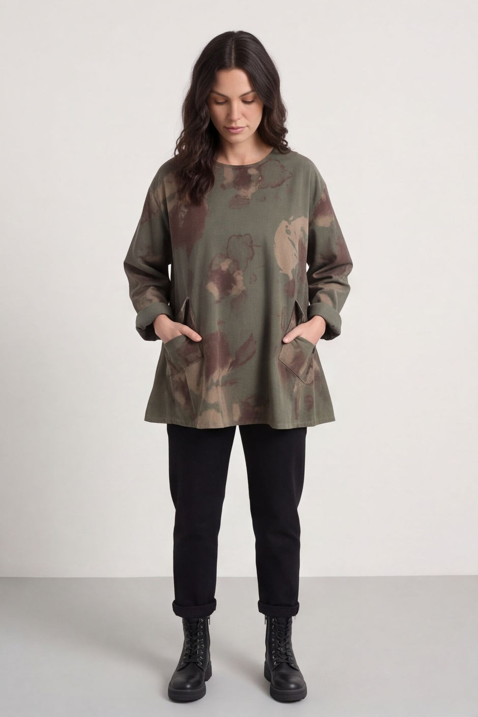 Rachel Print Needlecord Top Khaki – image 1 of 6