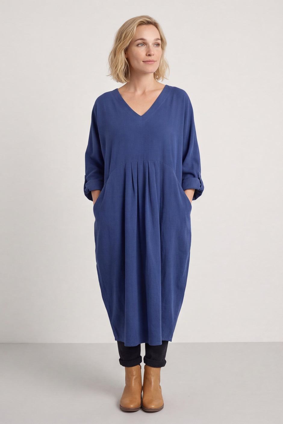 Dinah V-Neck Needlecord Dress Navy – image 1 of 6