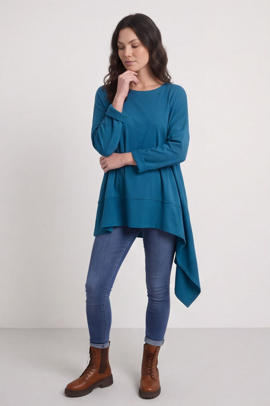Margie Dip Side Cotton Top Teal – image 1 of 4