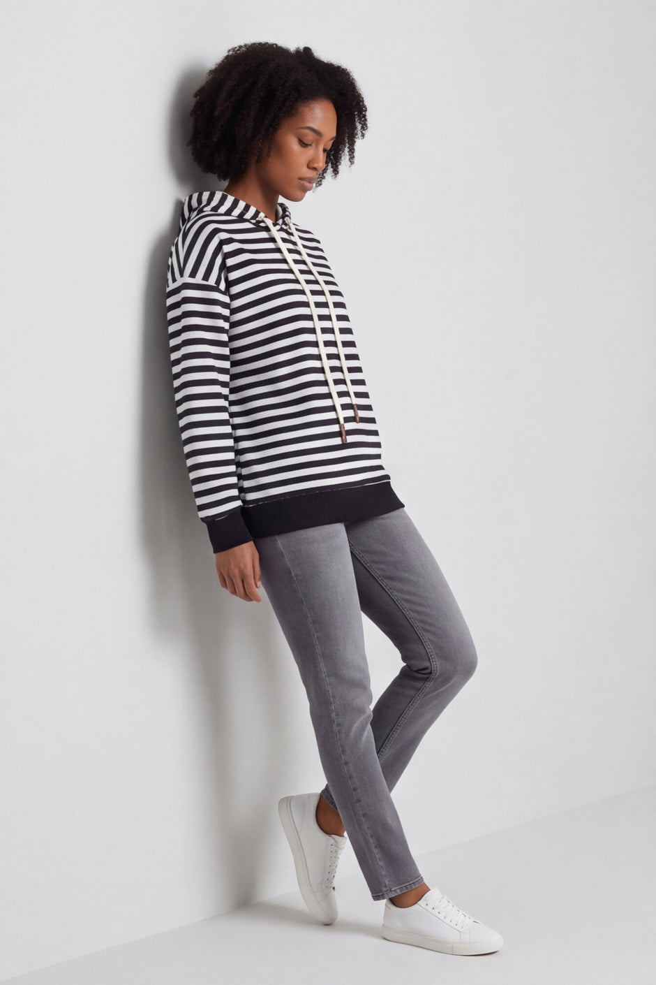 Selena Stripe Hooded Top Black – image 1 of 6