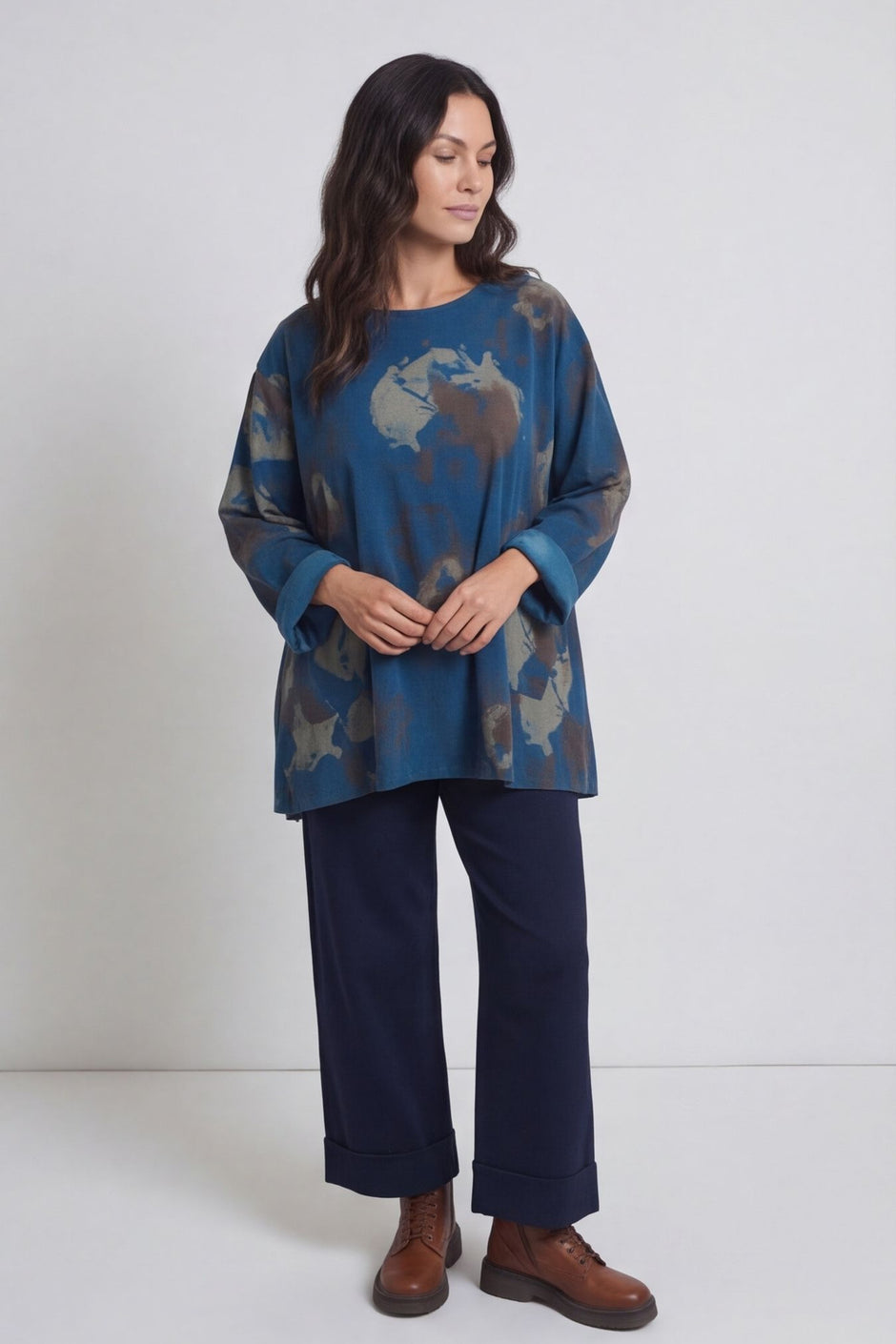 Rachel Print Needlecord Top Teal – image 1 of 6