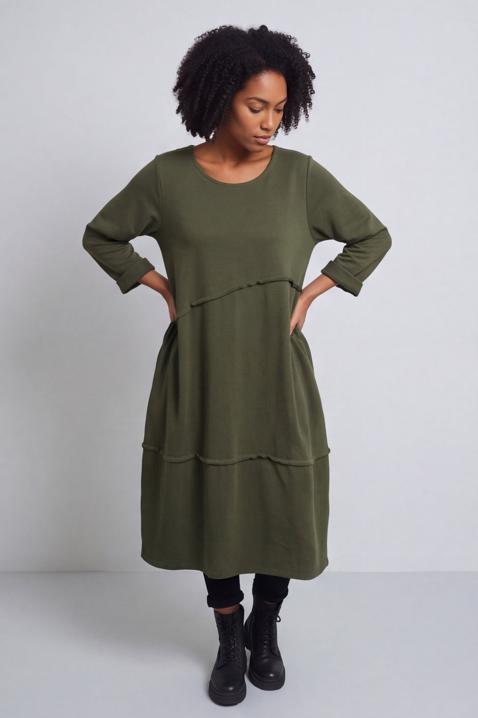 Minnie Seam Detail Cotton Tunic Khaki – image 1 of 5