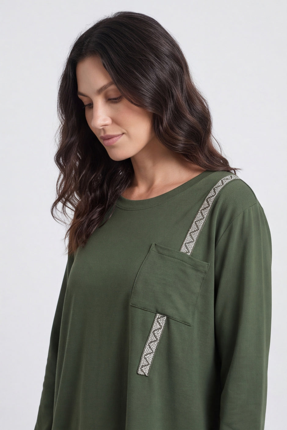 Barbara Pocket Cotton Top Khaki – image 1 of 6