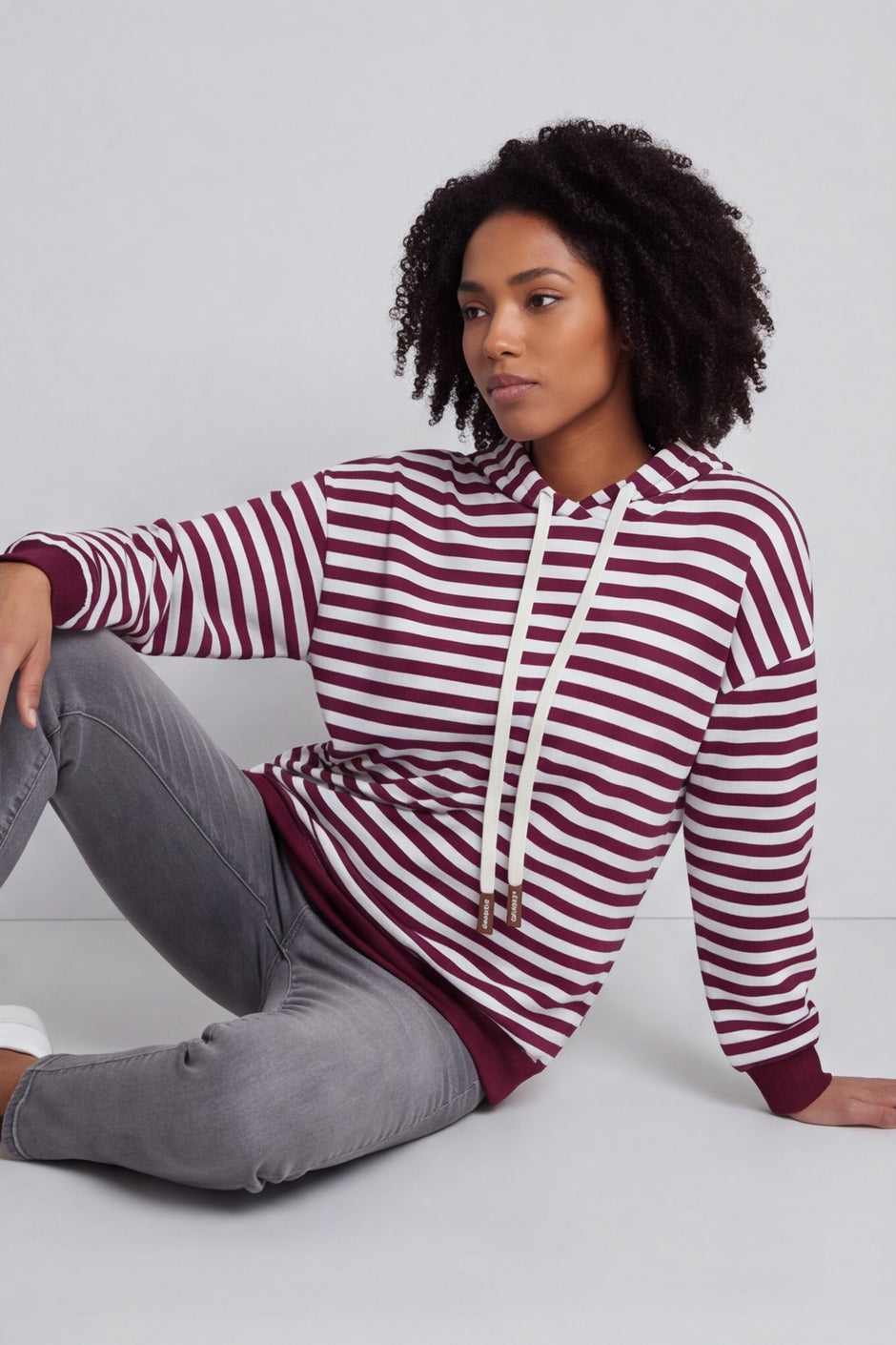 Selena Stripe Hooded Top Burgundy – image 2 of 6
