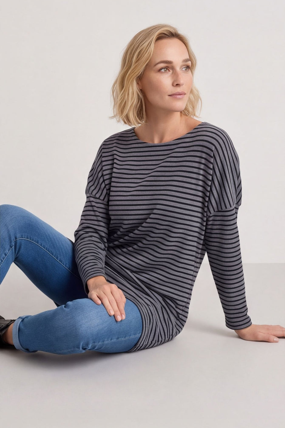 Nessie Stripe Cord Top Mid Grey
