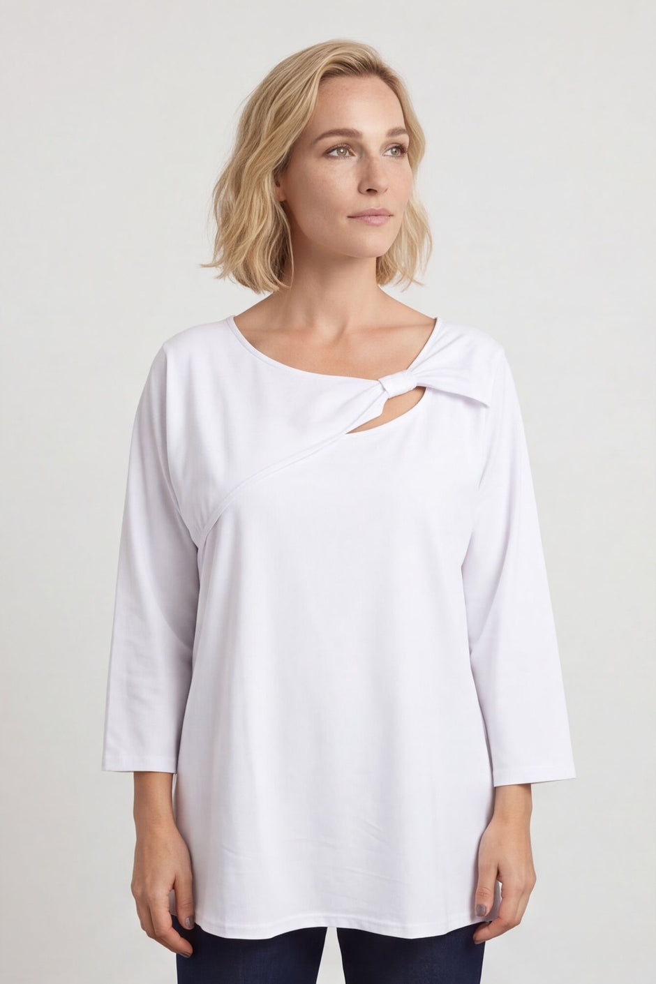 Gemma Knot Detail Cotton Top White – image 2 of 4