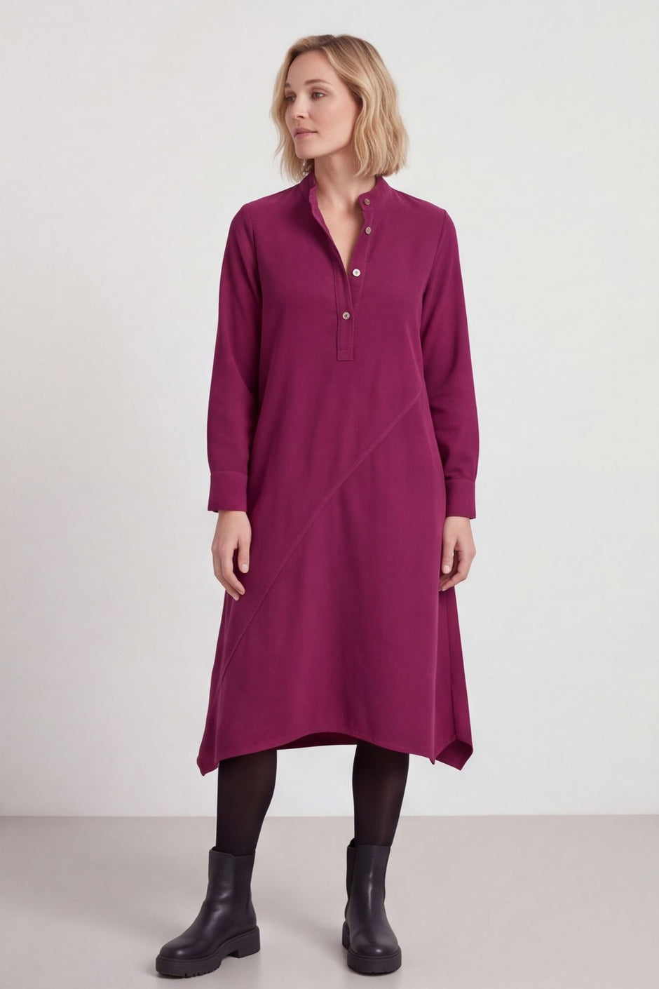 Ruby Needlecord Button Wine Dress
