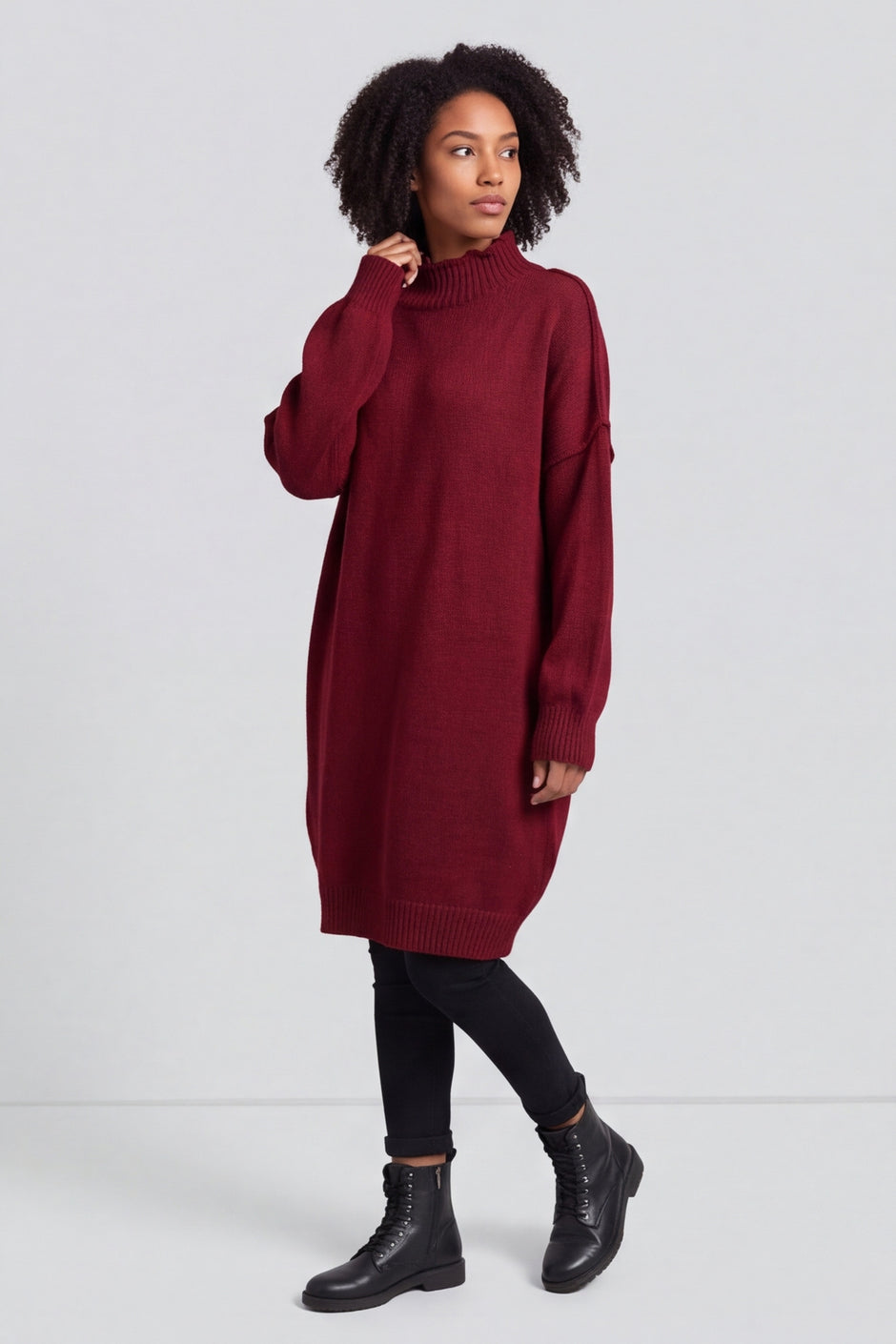 Bridie Polo Neck Knitted Tunic Wine – image 1 of 5