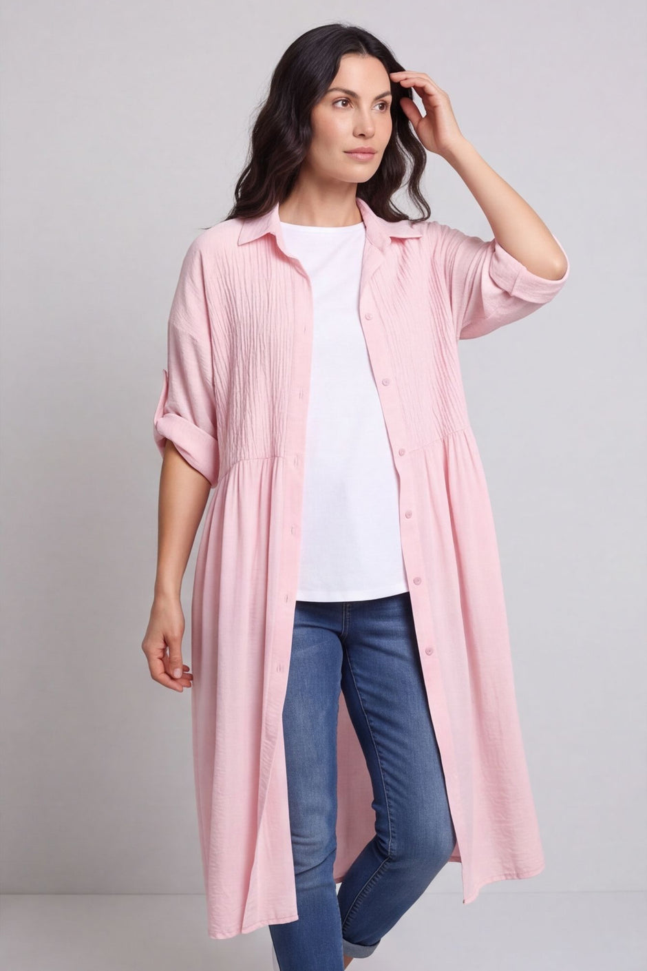 Emersyn Crinkle Shirt Dress Pink – image 2 of 4