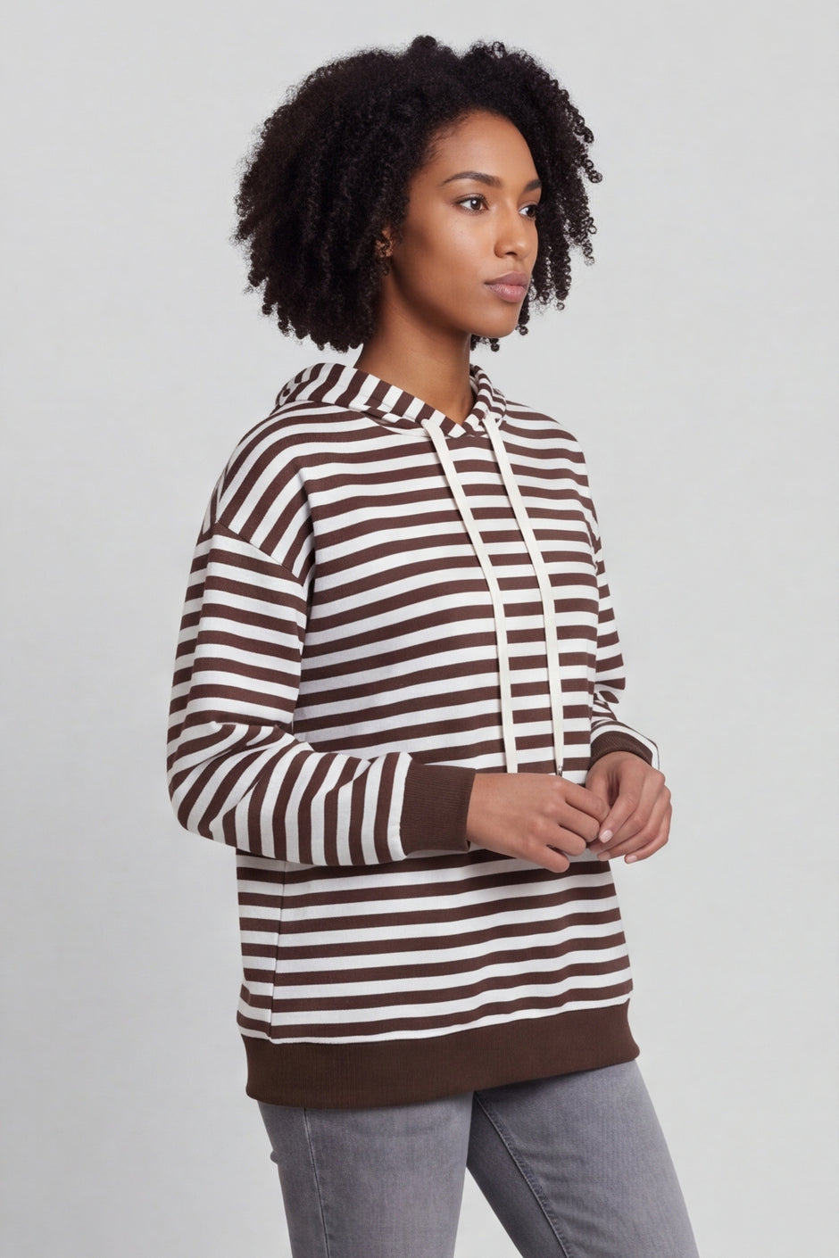 Selena Stripe Hooded Top Cocoa – image 2 of 6