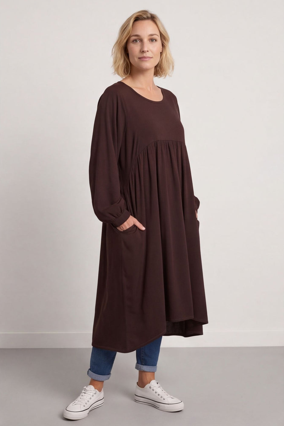 Eliza Cotton Dress Cocoa – image 1 of 4