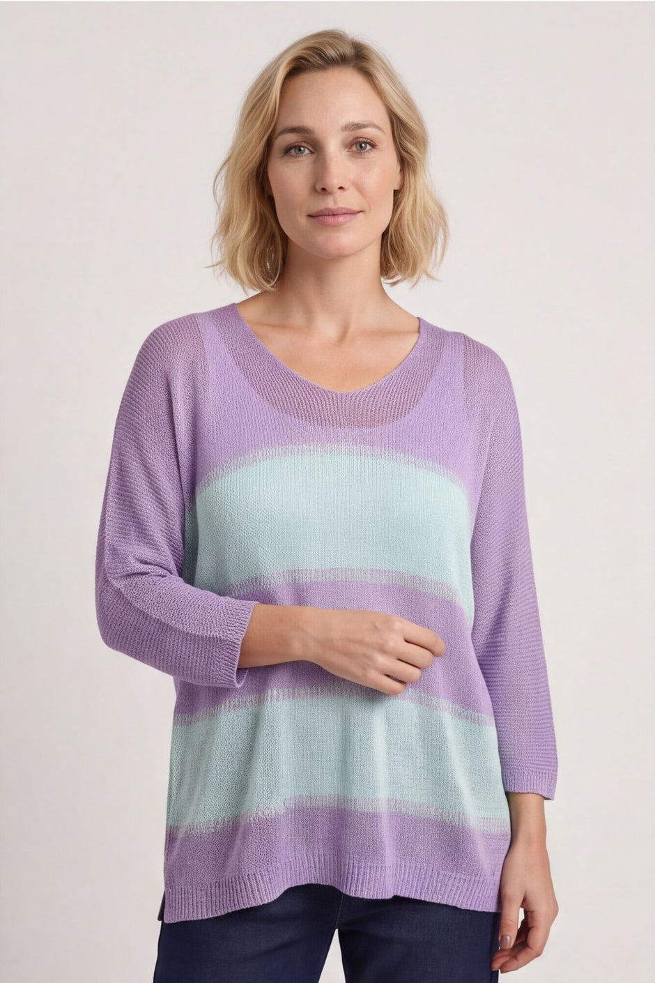 Davena Stripe Knit Top Purple – image 1 of 5