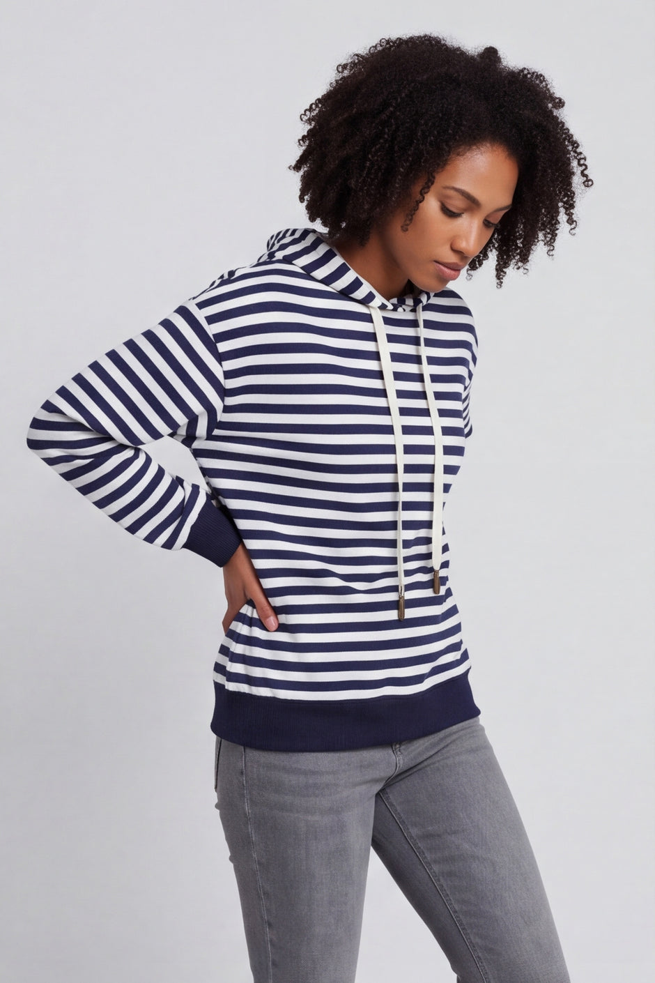 Selena Stripe Hooded Top Navy – image 2 of 6