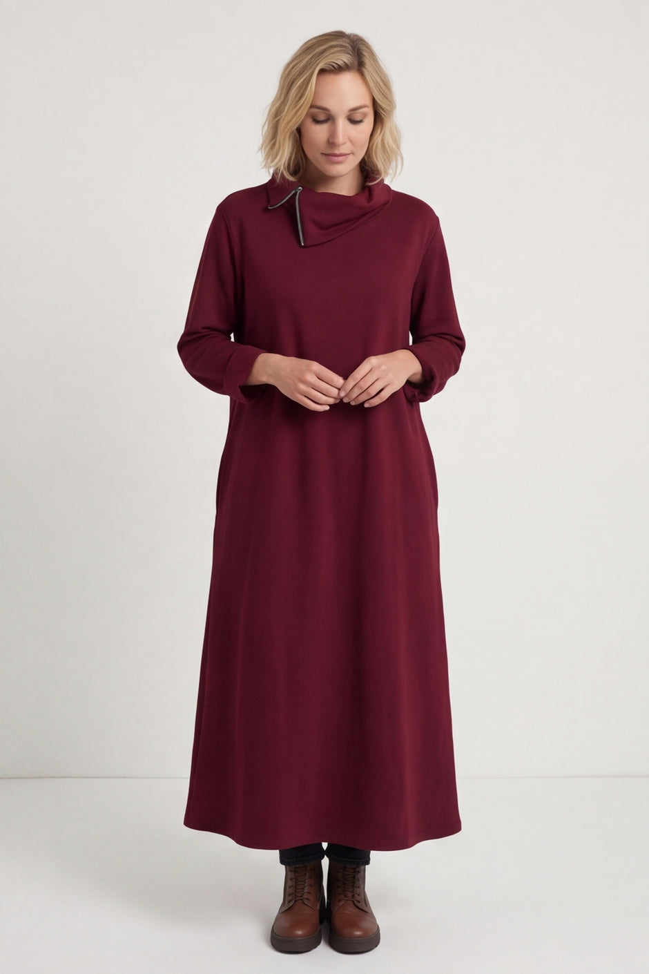 Wanda Zip Polo Cotton Dress Wine – image 2 of 6