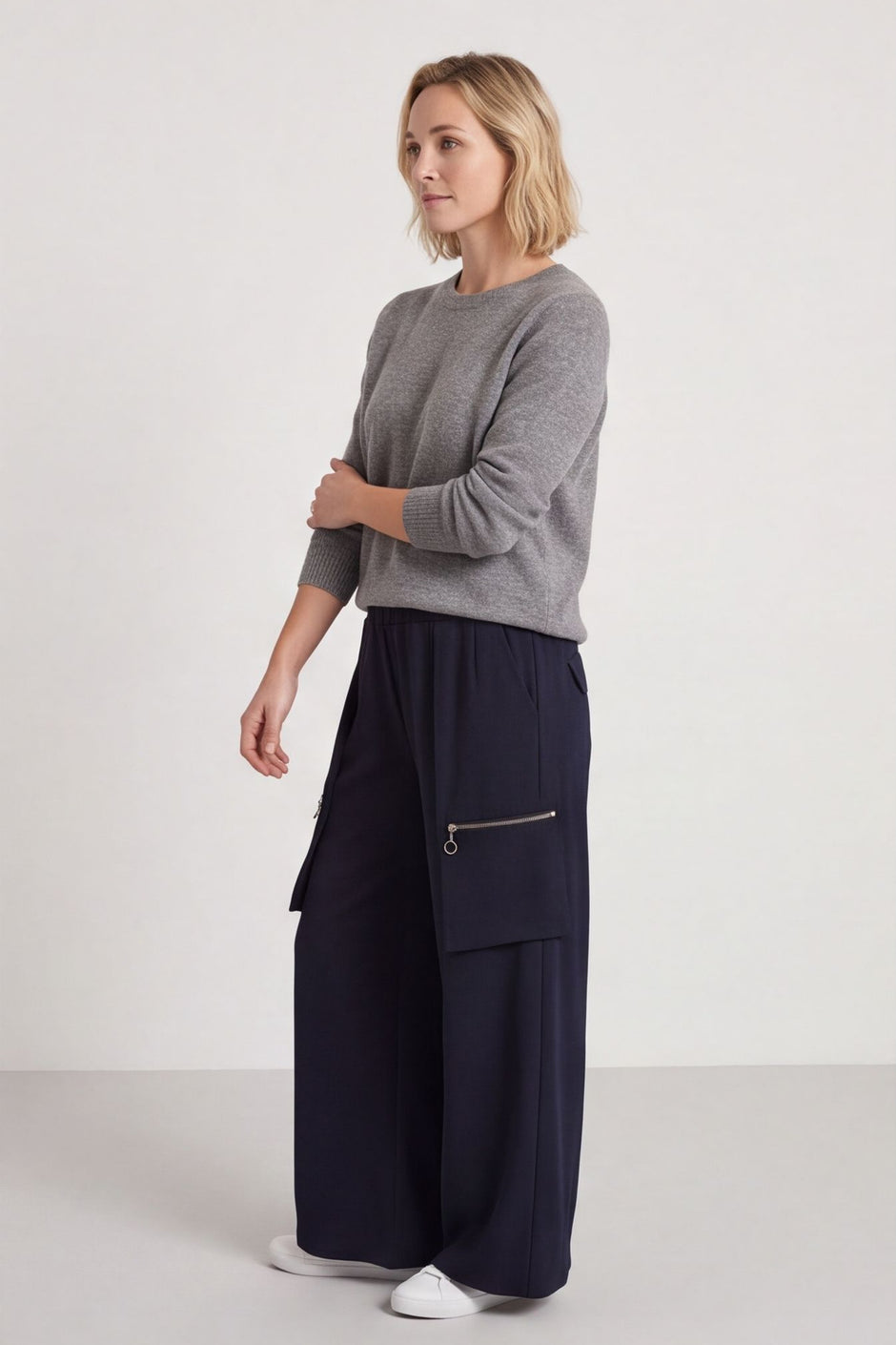 Opaline Zip Pocket Cotton Trousers Navy – image 1 of 4