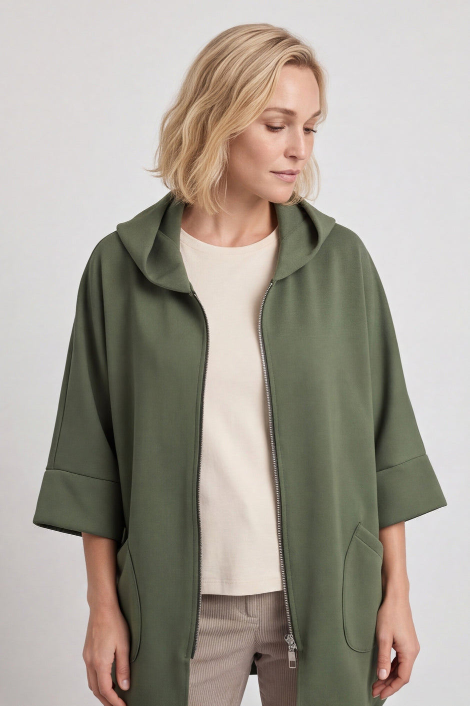 Marjorie Zip Hooded Jacket Khaki – image 2 of 6