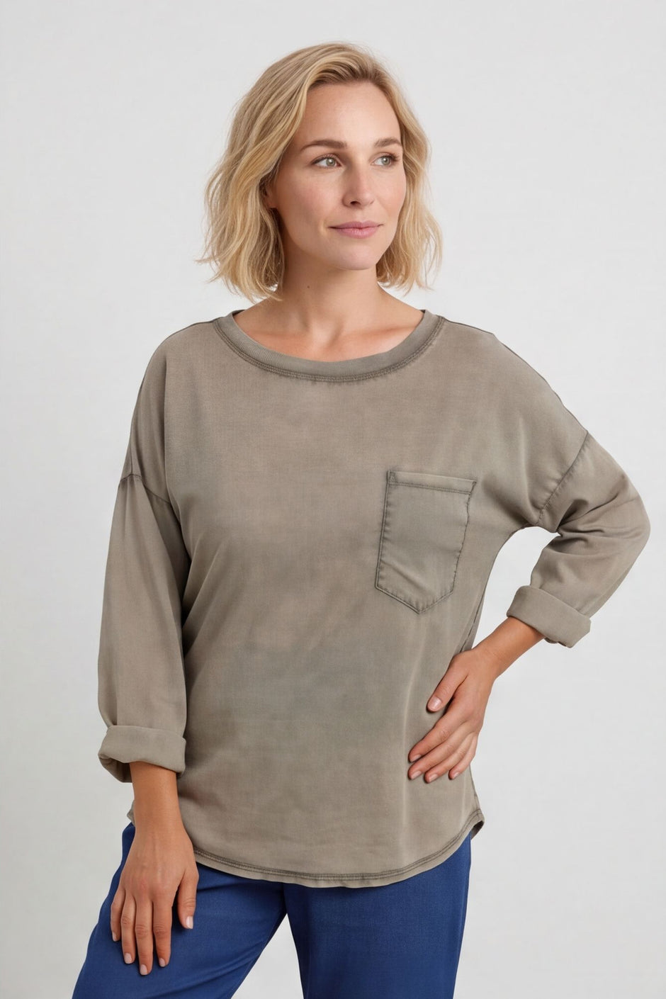 Amelie Washed Pocket Cotton Top Mocha – image 1 of 4