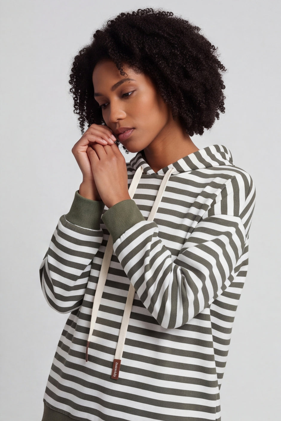 Selena Stripe Hooded Top Khaki – image 3 of 6