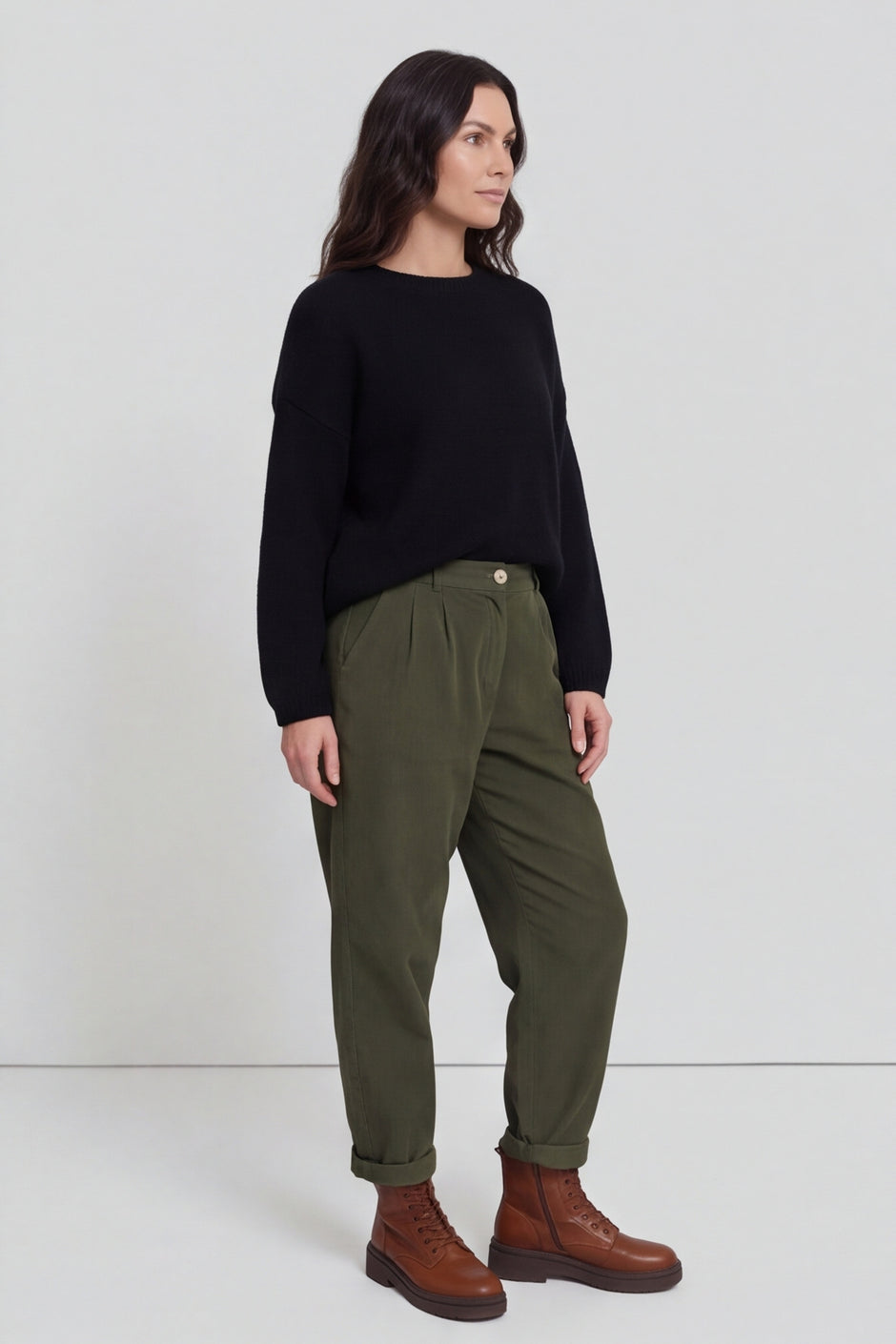 Carmella Needlecord Trousers Khaki – image 3 of 6