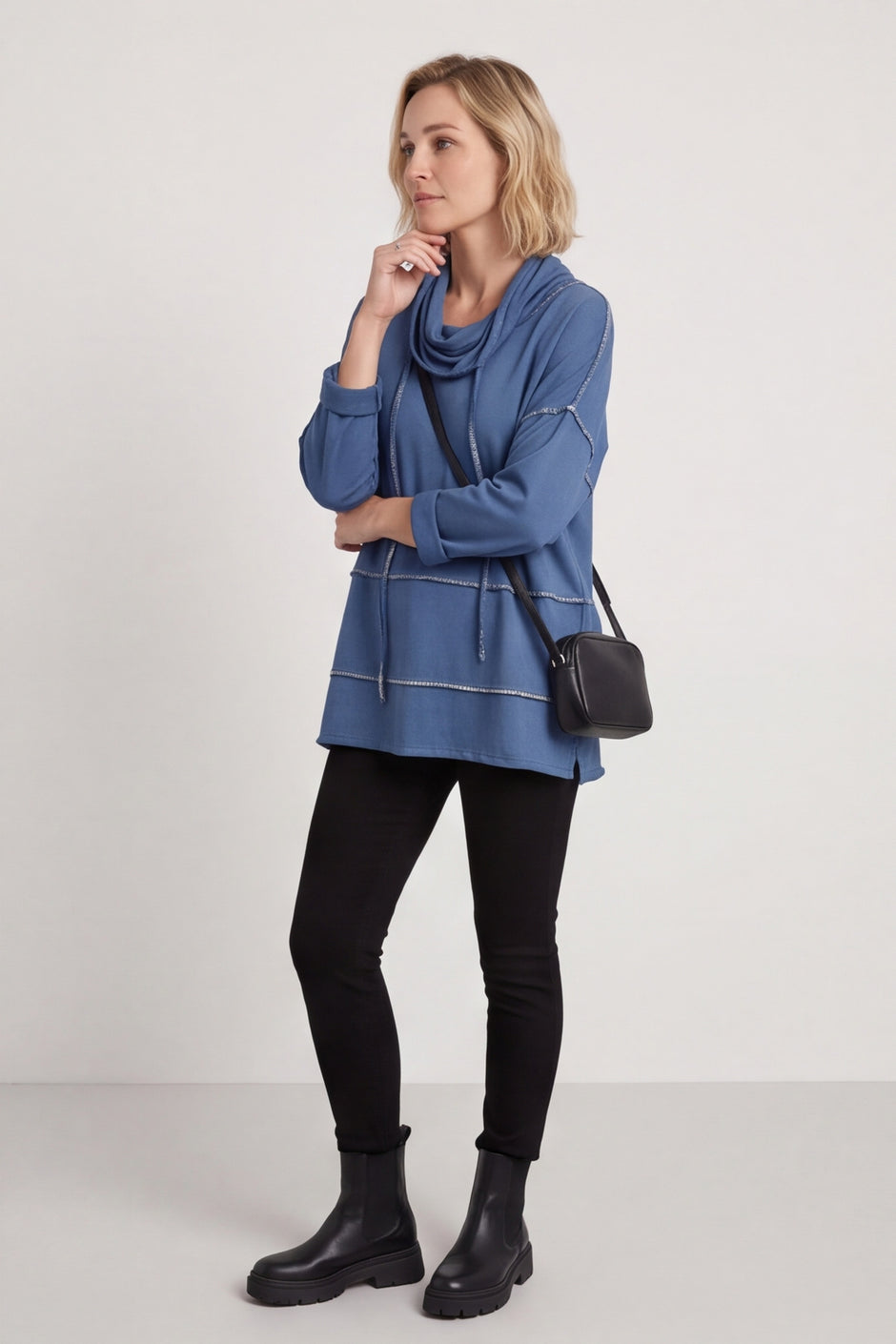 Clarina Cowl Neck Cotton Top Blue – image 3 of 6