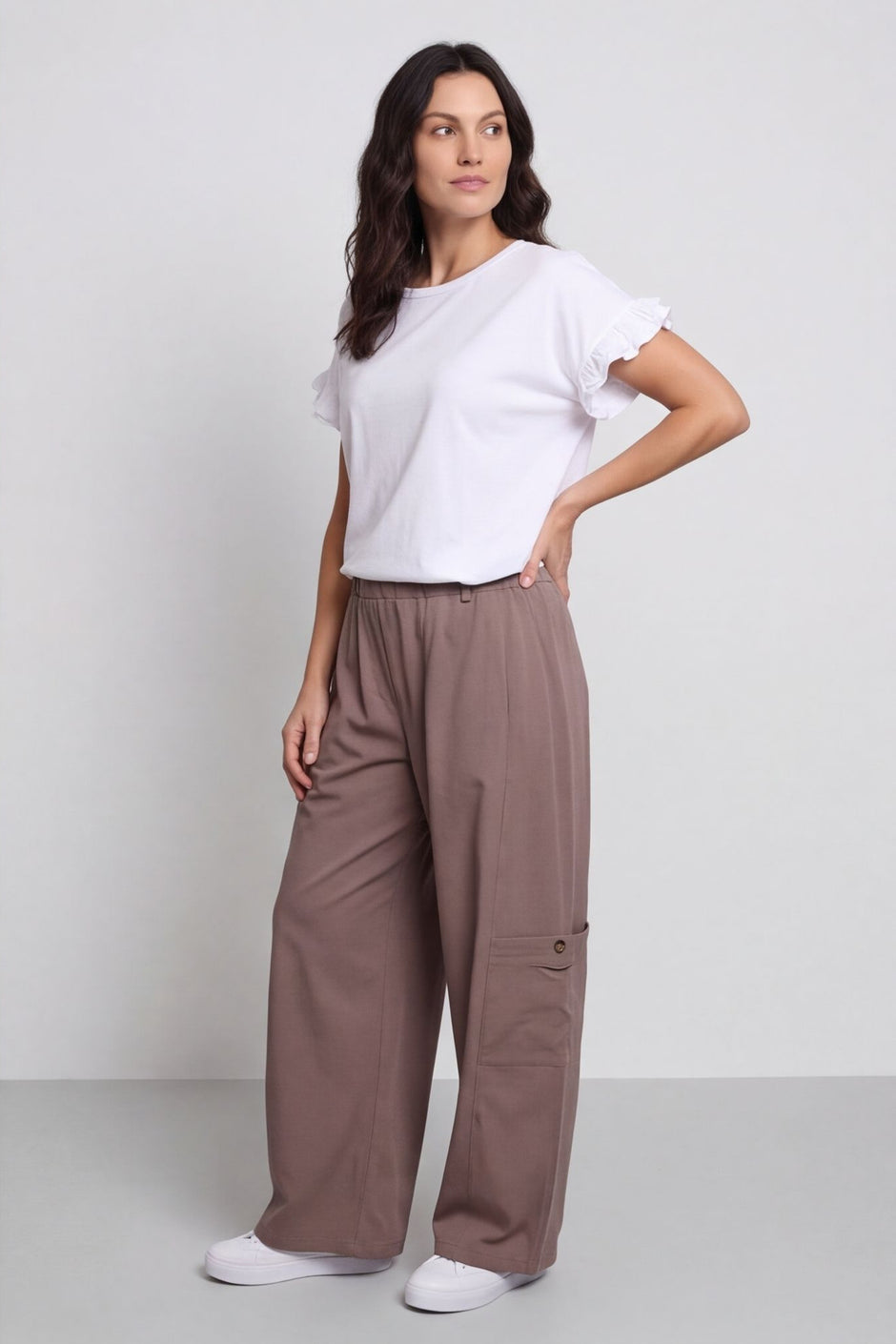 Blair Button Pocket Cotton Trousers Mocha – image 2 of 4