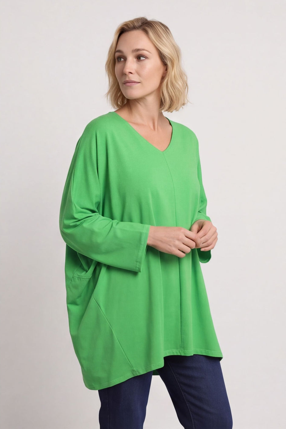 Annabelle V-Neck Cotton Top Green – image 3 of 5