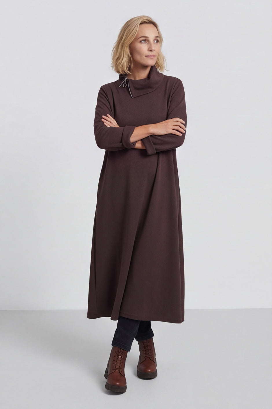 Wanda Zip Polo Cotton Dress Cocoa – image 4 of 6