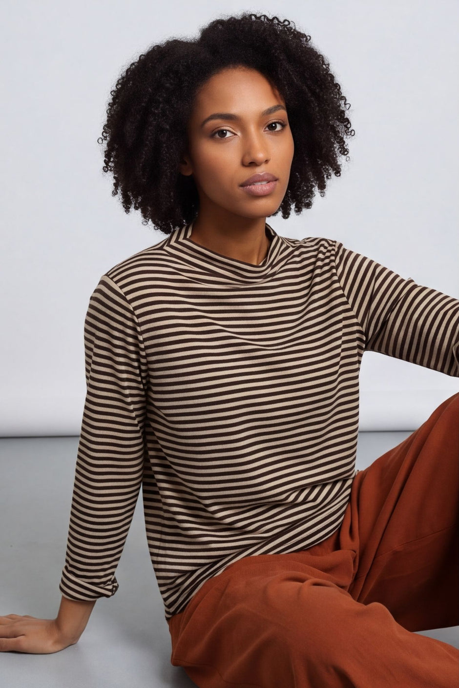 Lyssa Cowl Neck Stripe Top Cocoa – image 4 of 5