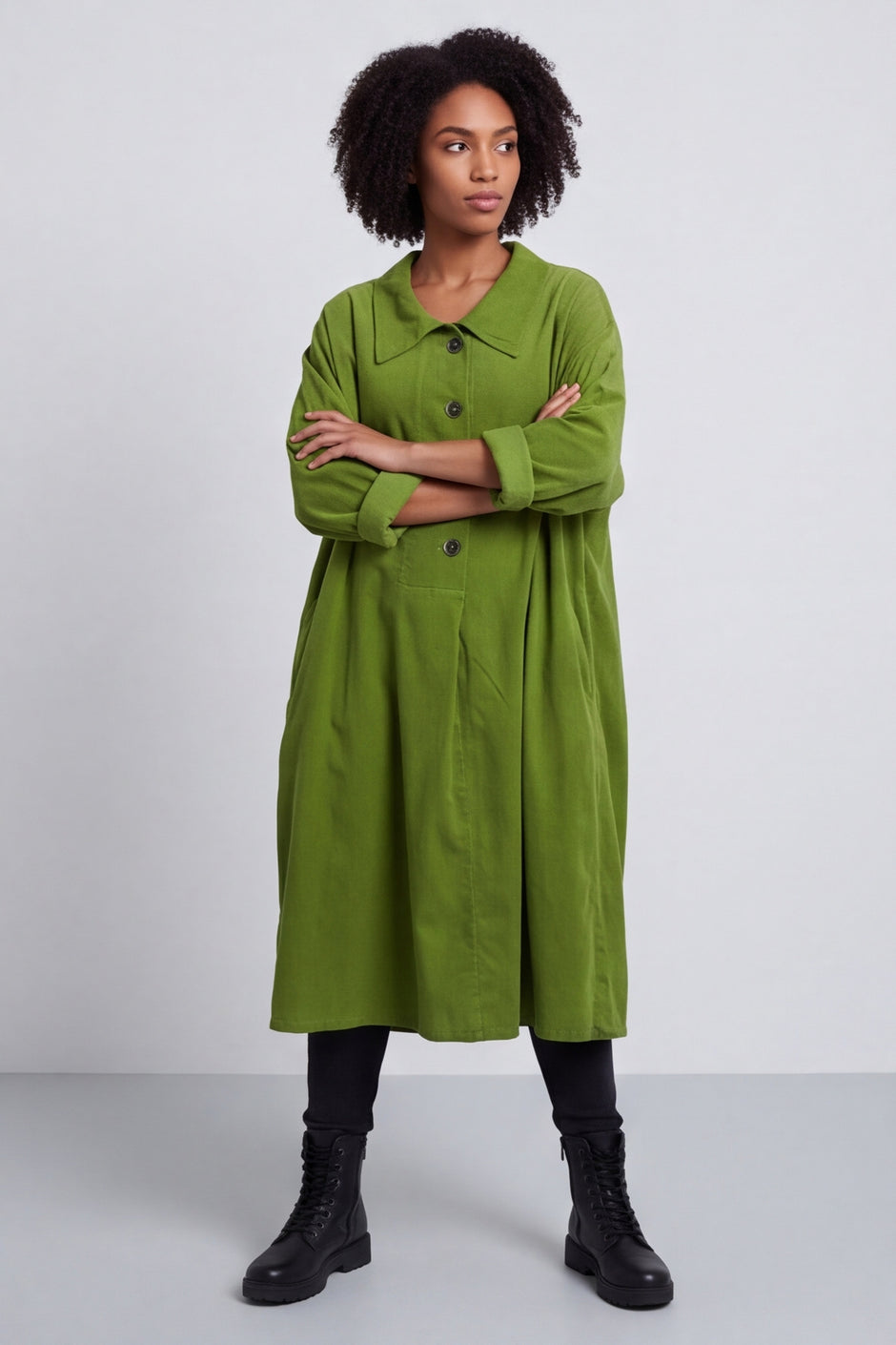Amina Needlecord Dress Olive – image 4 of 6