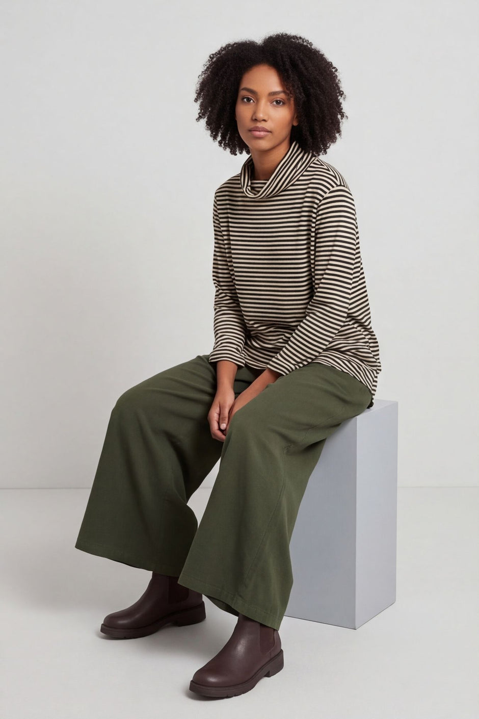 Lyssa Cowl Neck Stripe Top Bottle Green – image 4 of 6