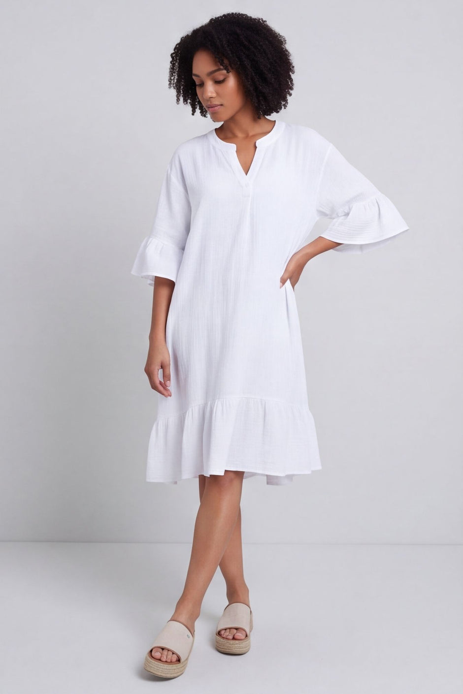 Crespa Crinkle Cotton Dress White – image 4 of 6