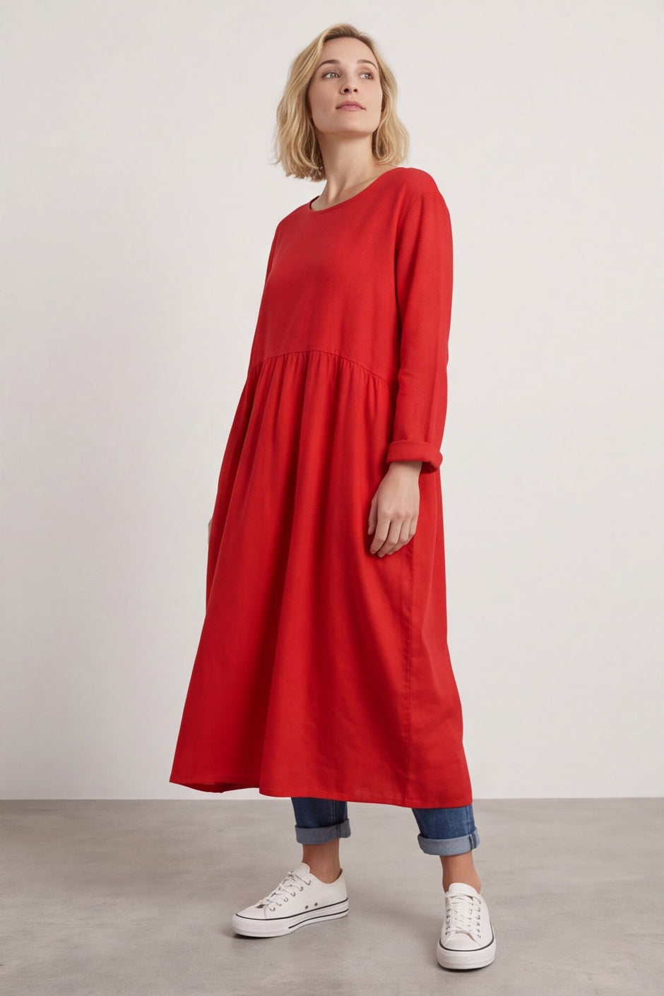 Tina Ribbed Detail Cotton Dress Red – image 3 of 3