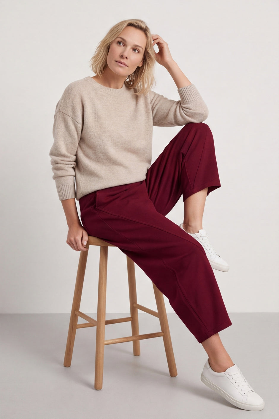Yasmina Cropped Cotton Trousers Wine – image 5 of 6