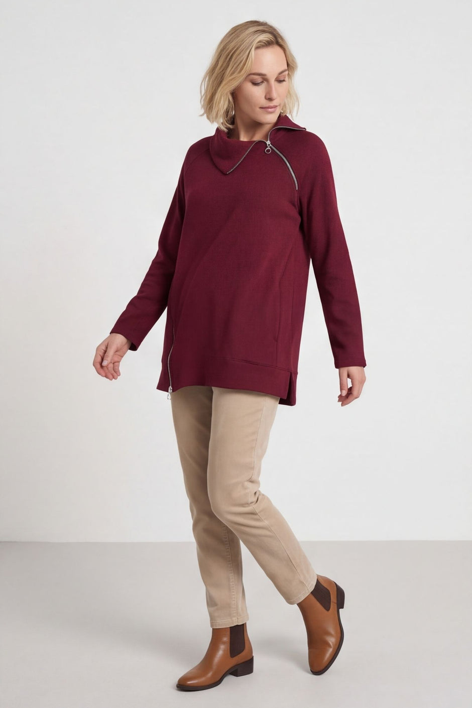 Shaye Zip Detail Cotton Top Wine – image 5 of 5