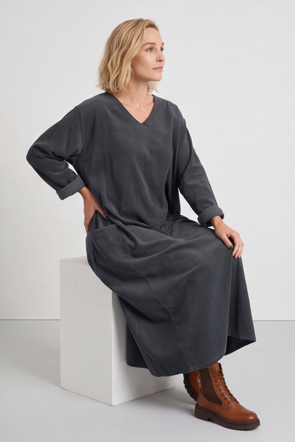 Cerys Cord Pocket Dress Charcoal – image 6 of 6
