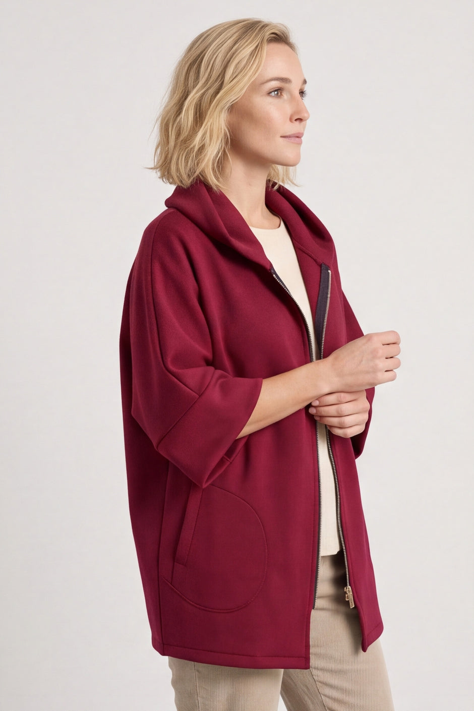 Marjorie Zip Hooded Jacket Wine