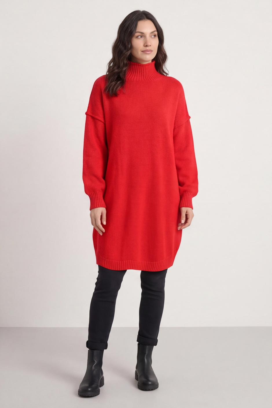 Bridie Polo Neck Knitted Tunic Red