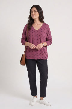Lola Relaxed Polka Dot V-Neck Top – image 1 of 5