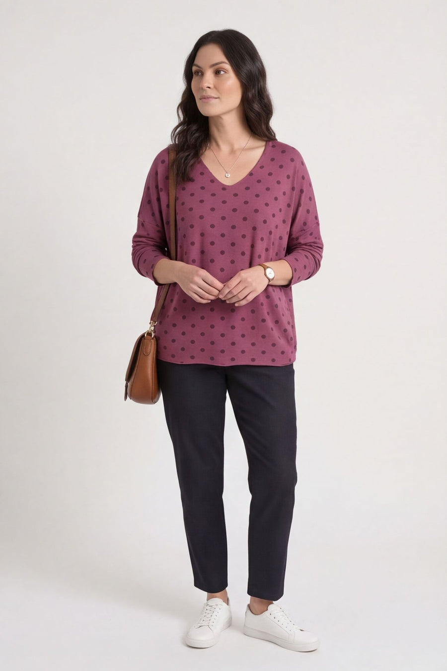 Lola Relaxed Polka Dot V-Neck Top – image 1 of 5