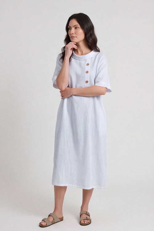 Alvina Cowl Button Detail Dress White - Image 1
