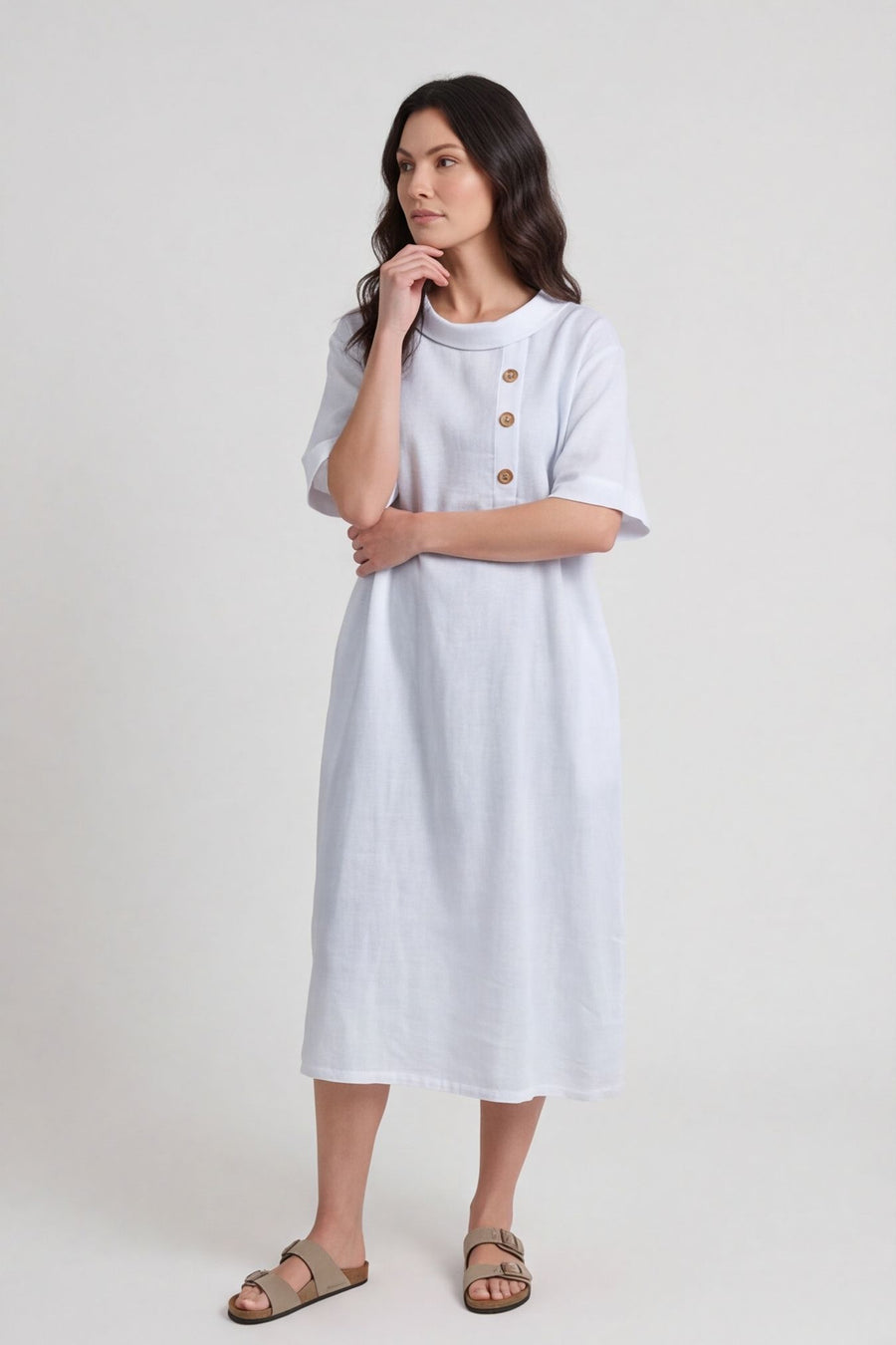 Alvina Cowl Button Detail Dress White
